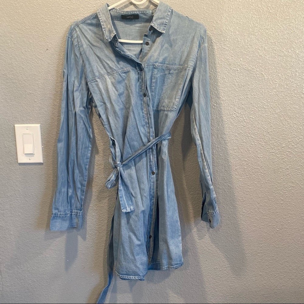 Tie front denim dress